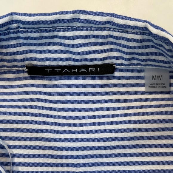 T Tahari Women’s long sleeved Blouse, , Blue White Pinstripe Size M - Picture 5 of 6